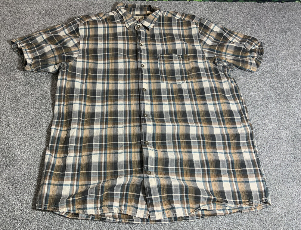 RedHead Mens Plaid  Sz XL Brown Textured Button Up Short Sleeve Cotton Shirt